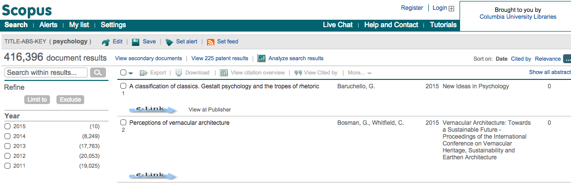 Scopus search results for Psychology